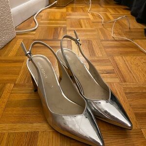 Marc Fisher Silver Slingback Heels with Pointed Toe